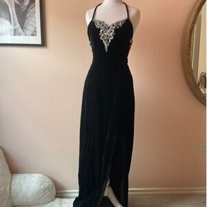 Vintage 80s / 90s Black Velvet Sequined Cocktail Dress